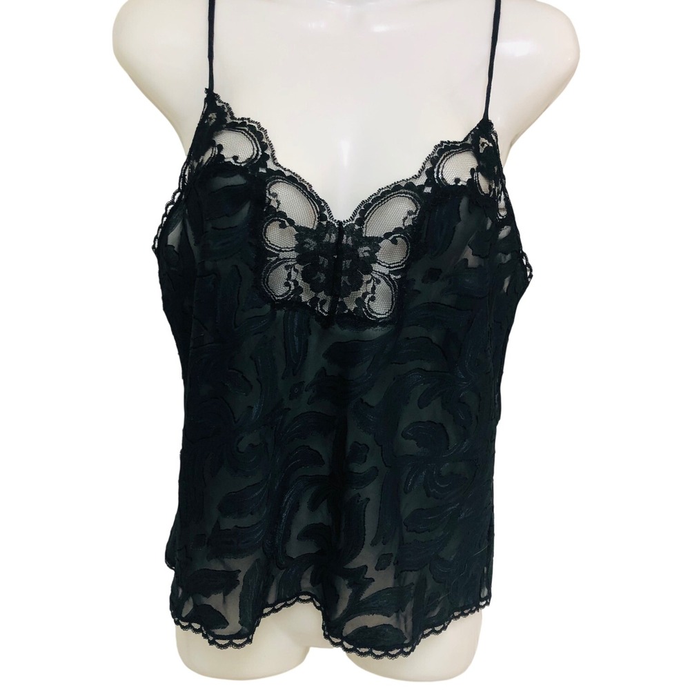 Sleep Solutions Lace Cami Set Y2K Sheer Burnout Whimsigoth Witch Womens S Black